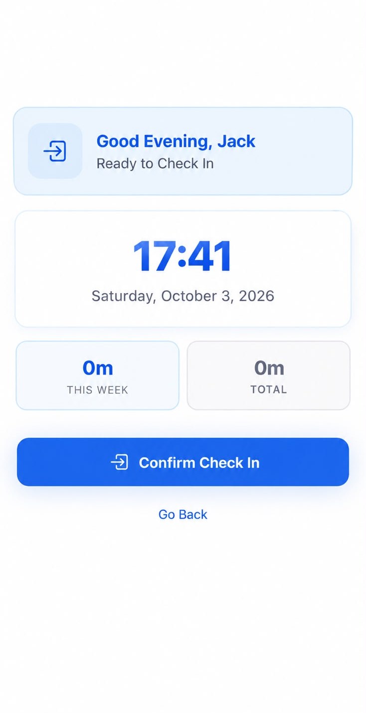 Rosta time and attendance app: employee ready to confirm check-in